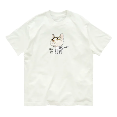 顔だけリアルねこ(文字黒) オーガニックコットンTシャツ