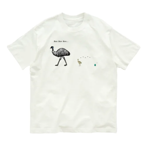 エミューの親子(文字黒) オーガニックコットンTシャツ