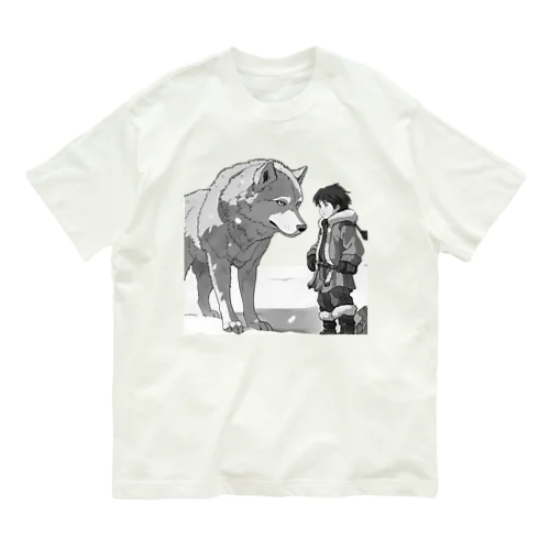 雪原の少年とオオカミ オーガニックコットンTシャツ