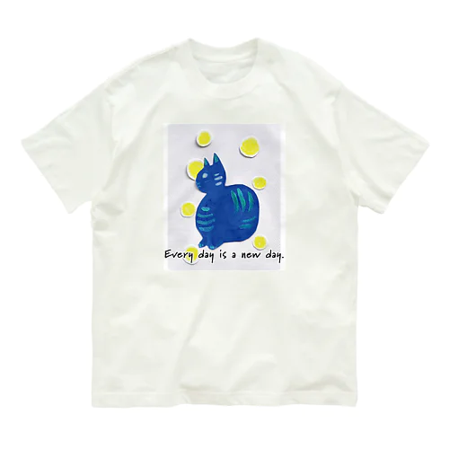 Cat blue  オーガニックコットンTシャツ