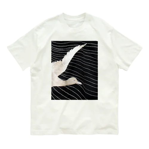 黒と白　水鳥の柄 Organic Cotton T-Shirt