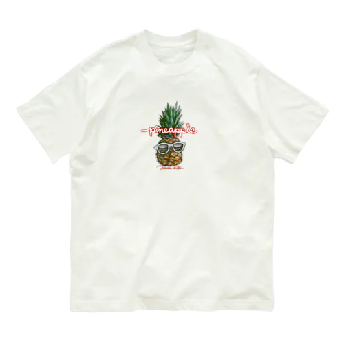 パイナップルロゴ ハワイ行きたい オーガニックコットンTシャツ