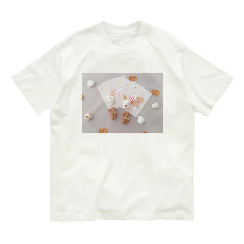 食いしんぼうくまさんとポップコーン風船 オーガニックコットンTシャツ