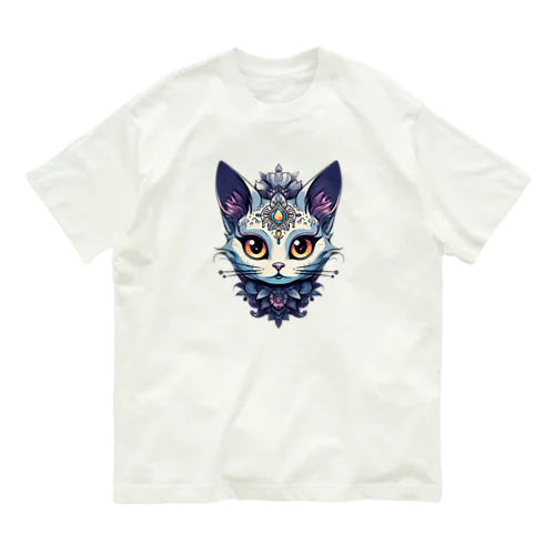 可愛いヴィクトリア朝の猫 オーガニックコットンTシャツ