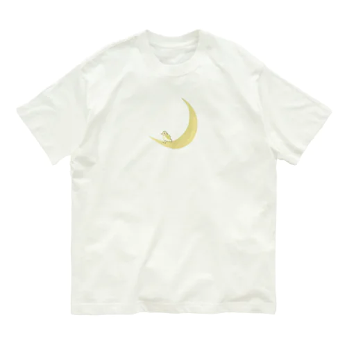 The watching moon and the resting yellow bird. オーガニックコットンTシャツ