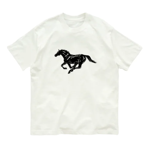 走る馬モノクロ オーガニックコットンTシャツ