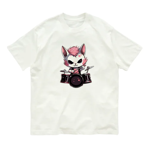 可愛いドラマーのネコちゃん Organic Cotton T-Shirt