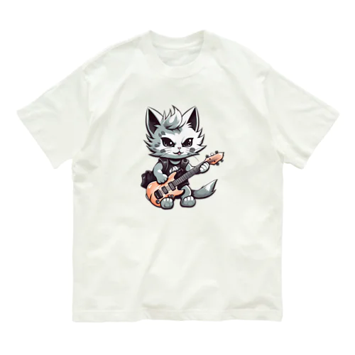 可愛いギターのネコちゃん オーガニックコットンTシャツ