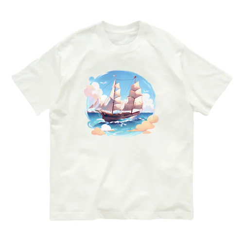 晴天の大海原と帆船 オーガニックコットンTシャツ