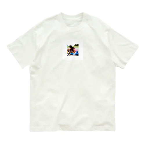 可愛い犬と少女 Organic Cotton T-Shirt