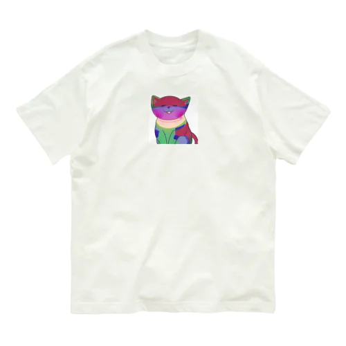 幸運を呼ぶ⁈虹色ネコ助 オーガニックコットンTシャツ