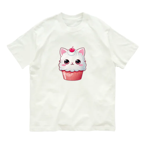 カップケーキの猫ちゃん オーガニックコットンTシャツ