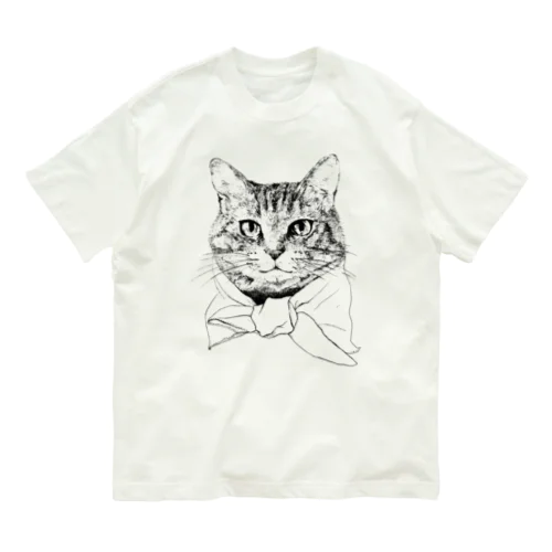 ペン画のしましま猫ちゃん オーガニックコットンTシャツ