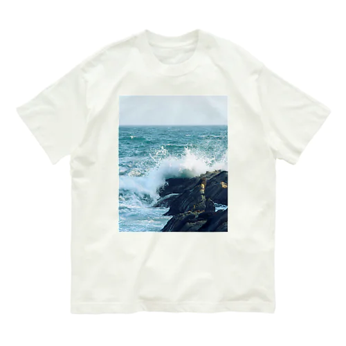 海＿波打ち際＿磯＿白波 オーガニックコットンTシャツ