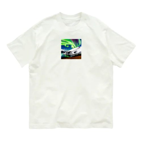 北欧調の自然とオーロラのある景色 オーガニックコットンTシャツ