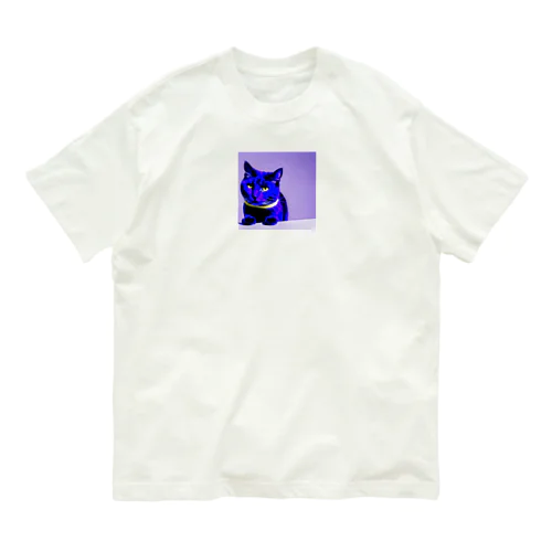 ネオンに染まった猫 オーガニックコットンTシャツ