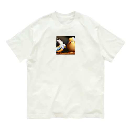 鳥　インコ　2匹　可愛い Organic Cotton T-Shirt