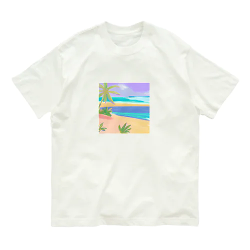 海と砂浜 オーガニックコットンTシャツ