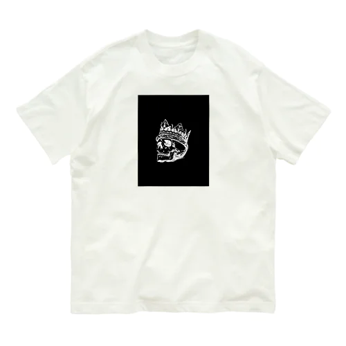 Black White Illustrated Skull King  オーガニックコットンTシャツ