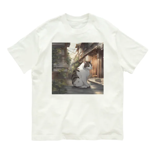 懐かしい雰囲気に包まれた猫のアートプリント Organic Cotton T-Shirt