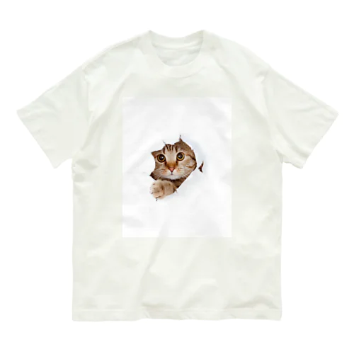 White Free Cute Funny Cat T-shirt Organic Cotton T-Shirt