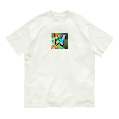 花に舞い降りた虹色の蝶のグッズ Organic Cotton T-Shirt