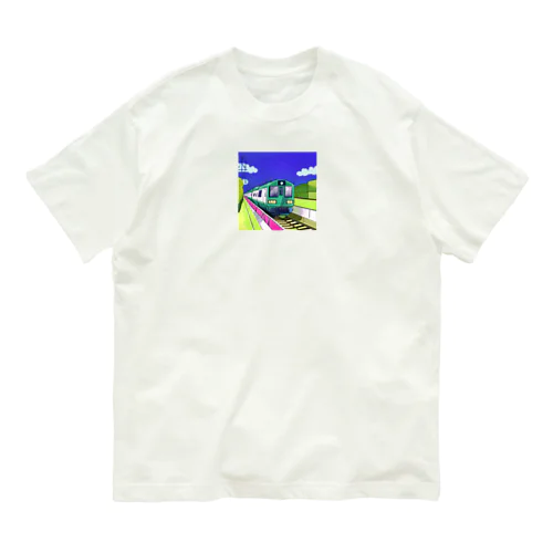 緑色の電車 オーガニックコットンTシャツ