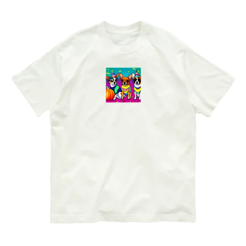 笑顔とかぼちゃがあふれるハロウィン・チワワトリオ Organic Cotton T-Shirt