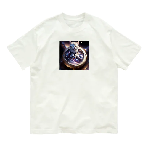 猫と宇宙の時計 オーガニックコットンTシャツ