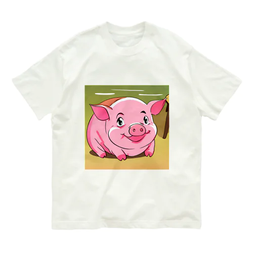 愛らしいイタズラ子豚 オーガニックコットンTシャツ
