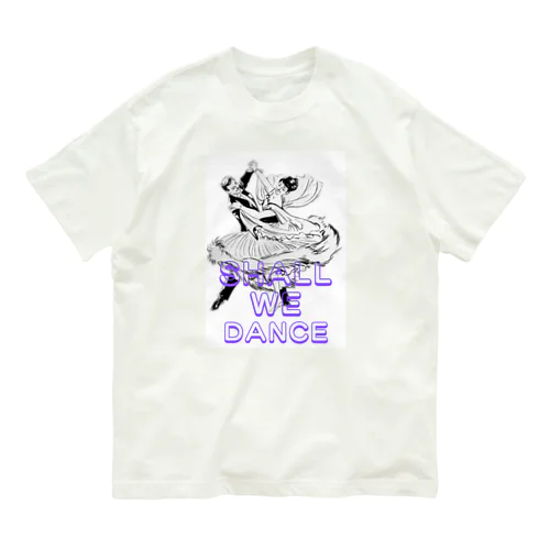 Shal We Dance（ブルー、白抜き） オーガニックコットンTシャツ