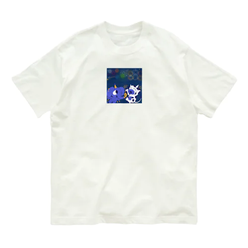 花火の夜の牛くんとゾウさん Organic Cotton T-Shirt