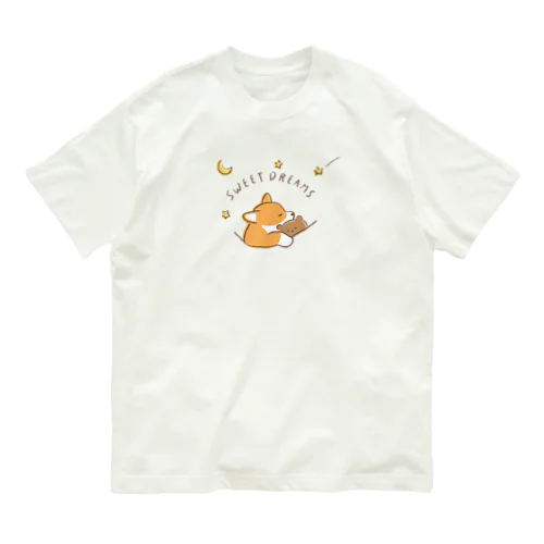 おやすみコーギー(良い夢を　ナイトウェア) オーガニックコットンTシャツ