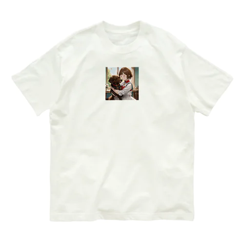 少女と愛犬 オーガニックコットンTシャツ