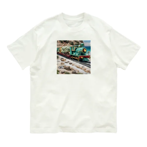 海沿い走る汽車グッズ 유기농 코튼 티셔츠