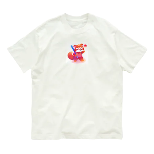 野球するレッサーパンダ オーガニックコットンTシャツ