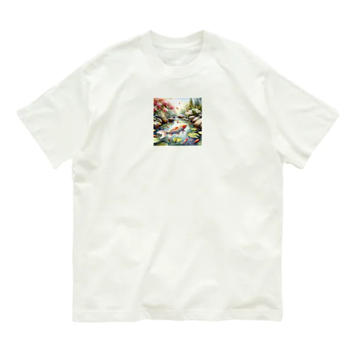 鯉が泳いでいる水彩画調の池③ Organic Cotton T-Shirt