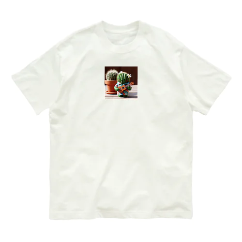 ハワイアンシャツを着てウクレレを弾くサボテン Organic Cotton T-Shirt