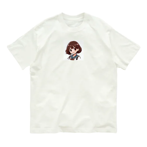 ボブヘアのかわいい女の子 オーガニックコットンTシャツ