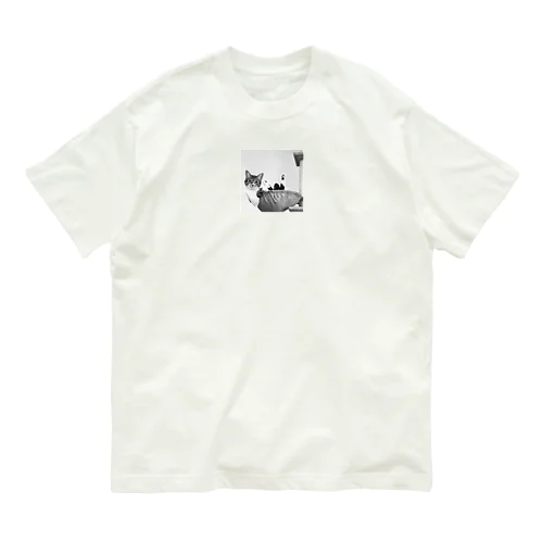 足おっぴろげ　ゆめちゃん　モノクロ オーガニックコットンTシャツ