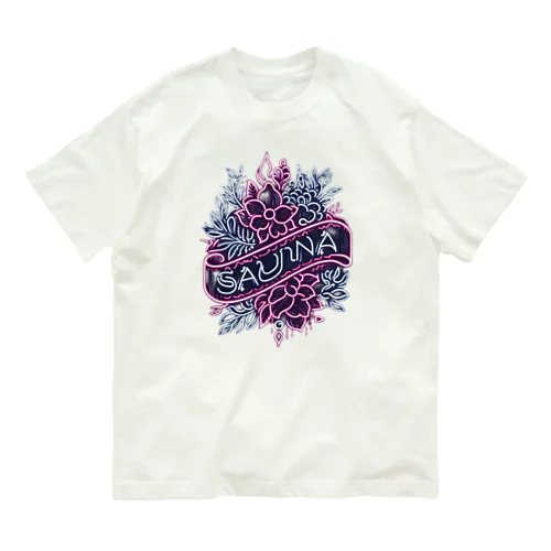 ネオン風花柄サウナロゴ11　花柄ver.4 Organic Cotton T-Shirt