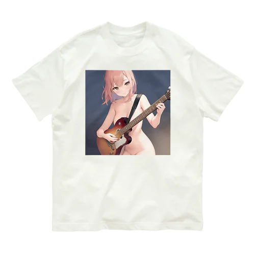 ギターを弾く裸の女の子 オーガニックコットンTシャツ