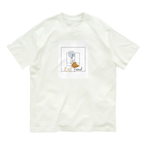 猫のアトリエ: アートやクリエイティブな猫デザイン　文字「Best Friend」 Organic Cotton T-Shirt