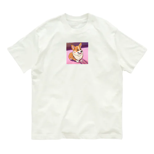 アニメ風　コーギー オーガニックコットンTシャツ