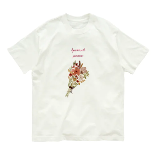 花束柄loveandpeace Organic Cotton T-Shirt