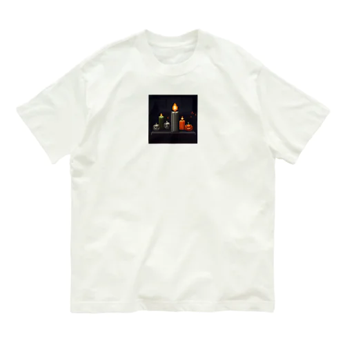 火が灯る蝋燭とハロウィンカボチャのドット絵 Organic Cotton T-Shirt