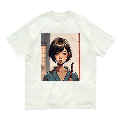 おかっぱ頭のミステリアスな女性画家 Organic Cotton T-Shirt