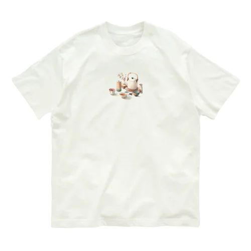 和風な茶器のミニマルデザイン Organic Cotton T-Shirt