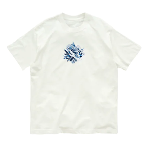 美しい冬の山々が雪の結晶のようなロゴ Organic Cotton T-Shirt