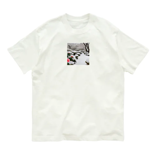 風景グッズ（雪と寒椿の日本庭園） オーガニックコットンTシャツ